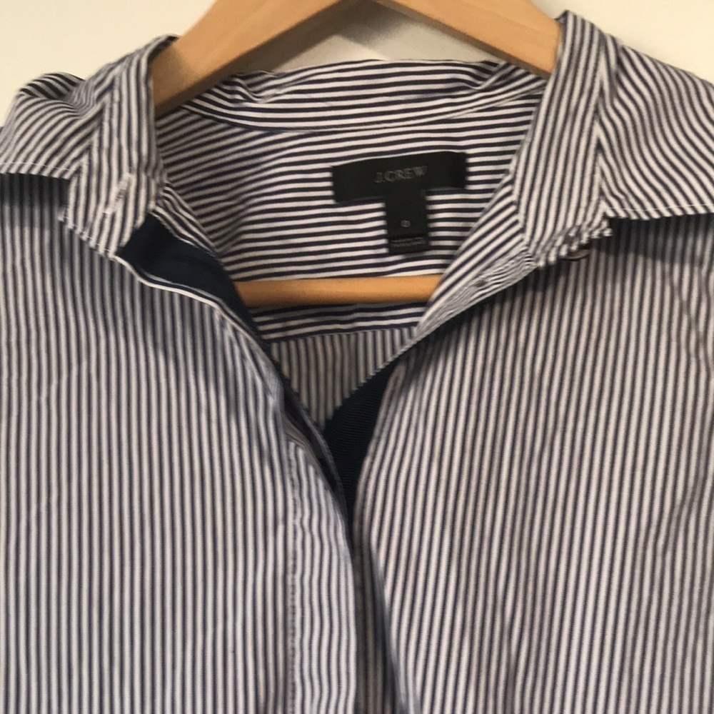 J. Crew Endless shirt blue stripe tunic top button front size 0 or small - Picture 4 of 12